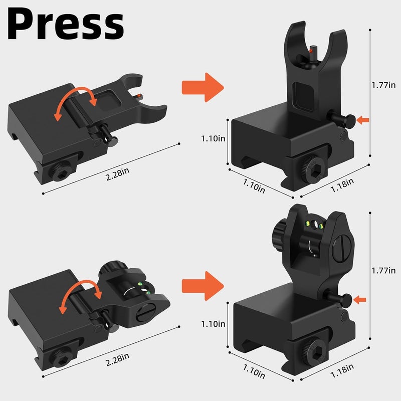 DSJJ Fiber Optic Iron Sights, Flip Up Front and Rear Backup Sights,fits Picatinny & Weaver Rails Mount Flip Up Sights - Image 5